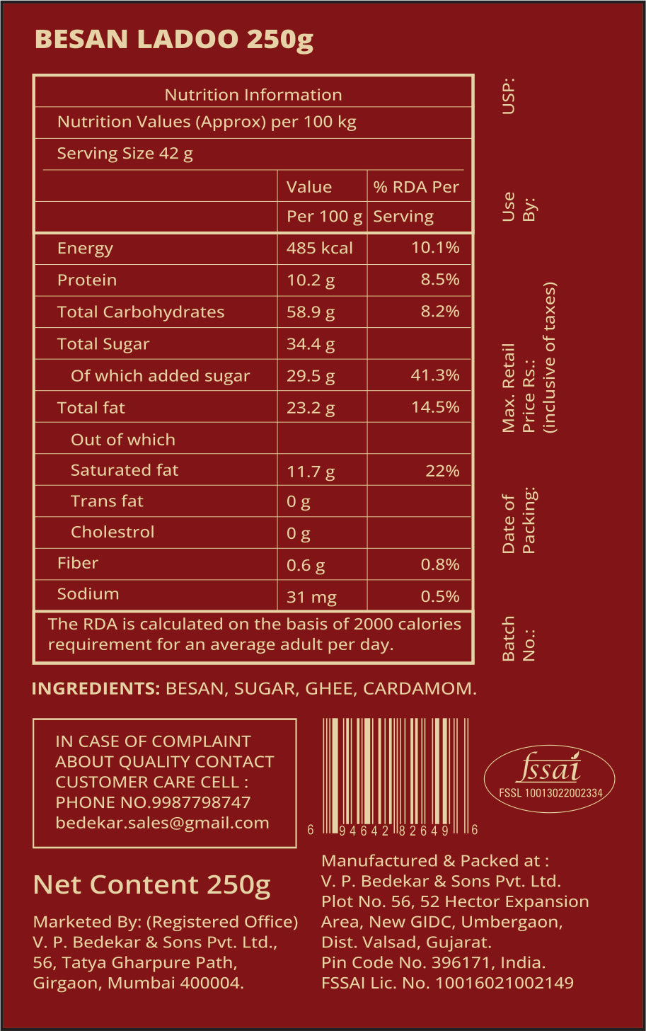 Bedekar Besan Ladoo (Desi ghee)